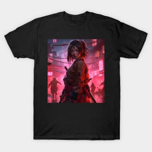 Cyberpunk Female Samurai Sakura T-Shirt